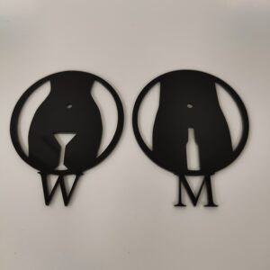 Toiletskilt i akryl med man women tegn - med flaske eller martini-glas
